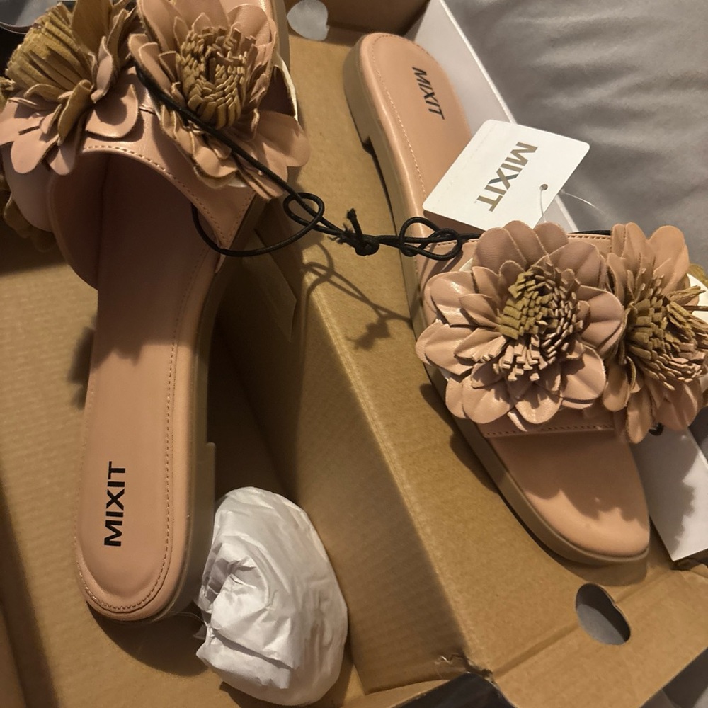 Mixit Tan Floral Slide Sandals